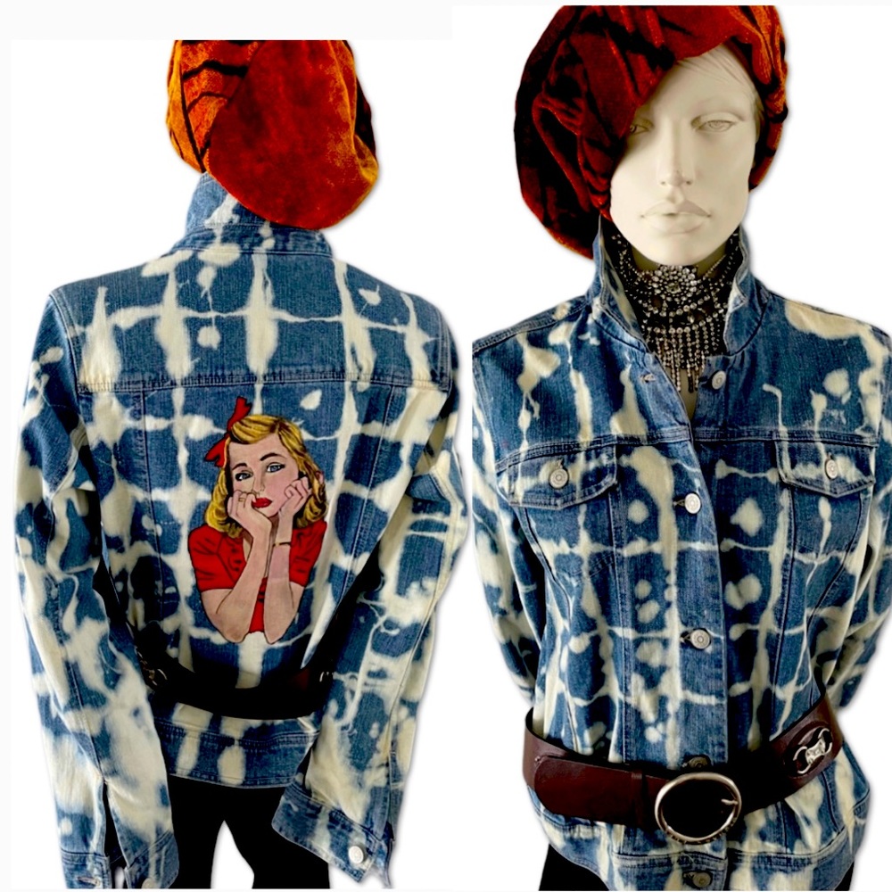 Jean Denim Jacket. Hand painted & so STUNNING! Size Large. Signed by artist